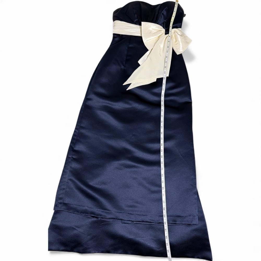 Bill Levkoff Strapless Dress in Deep Blue with Light Cream Bow Sz 10 - Picture 9 of 10